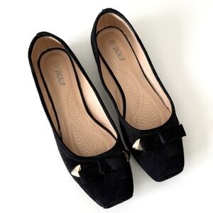 Sandal Up Black Suede Ballet Flats Womens 10 Classic Preppy Slip On Comfort Work